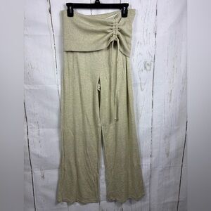 NWT Forever 21 Avocado Green Tan Wide Leg Ruched Drawstring Fold over Pants
